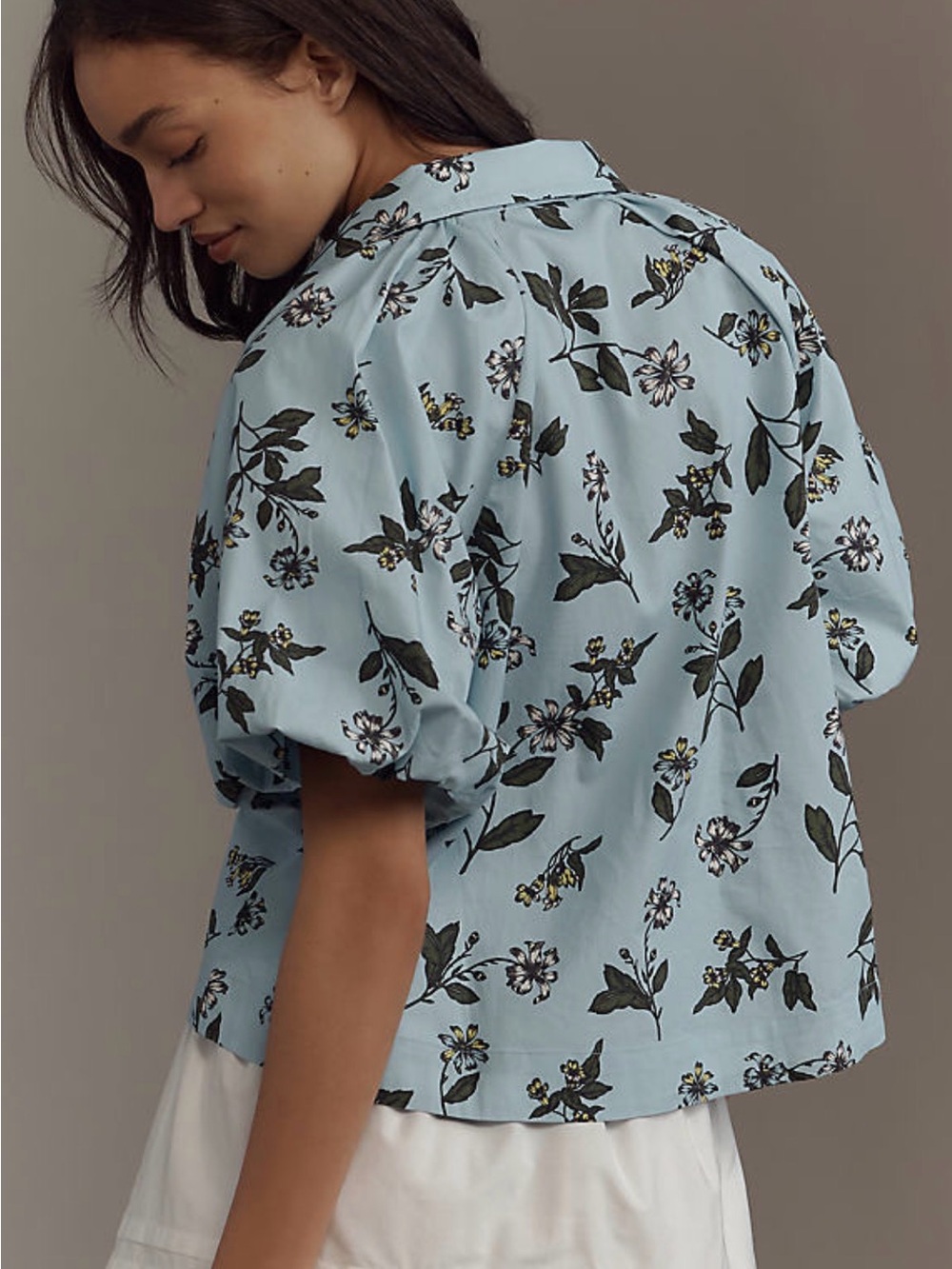 Maeve Zooey Bubble-Sleeve Blouse - Sky Blue Floral - Picture 2 of 5